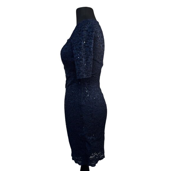Navy Blue My Michelle Size 1 Lace Sequin Dress With Half Sleeves & Side Zipper - Picture 3 of 8